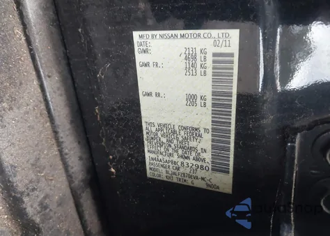 2011 Nissan Maxima 3.5 Sv z USA, uszkodzony, nr VIN 1N4AA5AP8BC832980